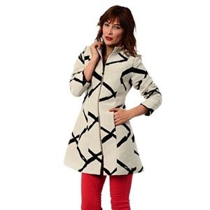 Desigual Woman M 38 Swing Coat Stripped Zebra Lined White Black Art Zip Long